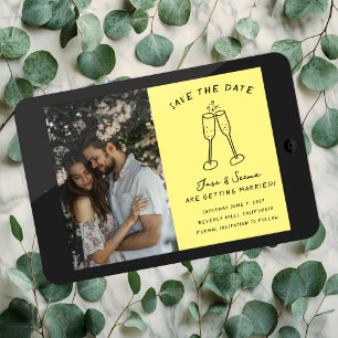Champagne Cheers Hand Drawn Custom PHOTO Save The Date