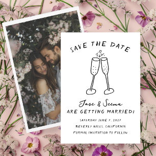 Champagne Cheers Hand Drawn Custom PHOTO Save The Date