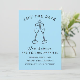Champagne Cheers Hand Drawn Cute Custom Save The Date