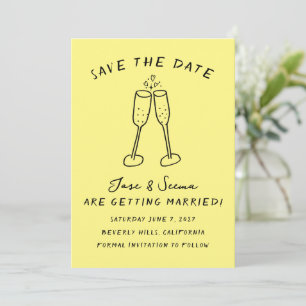 Champagne Cheers Hand Drawn Cute Custom Save The Date