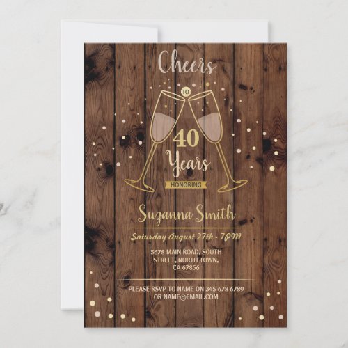 Champagne Cheers To 40 Years Birthday Any Age 50th Invitation