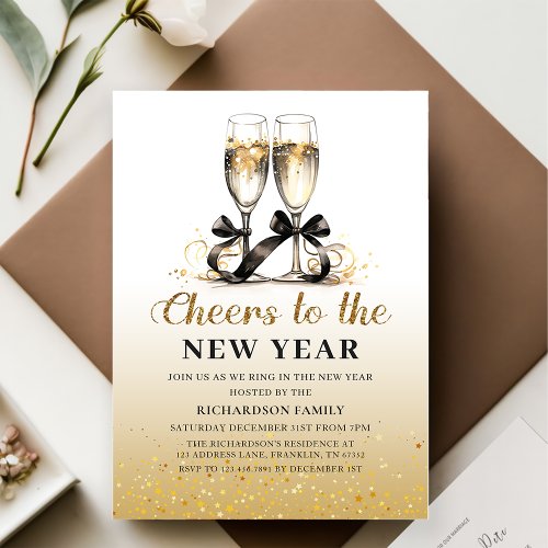 Champagne Cheers to the New Year Party Invitation
