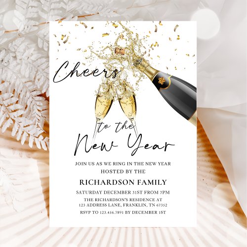 Champagne Cheers to the New Year Party Invitation