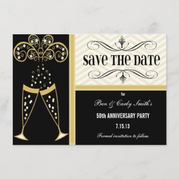 Champagne & Chevron Save The Date Invitation by PetitePaperie at Zazzle