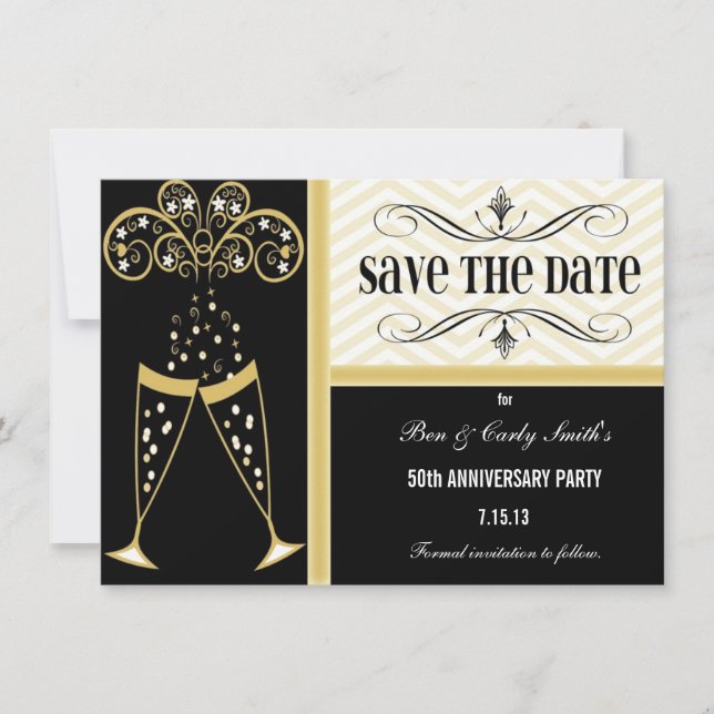Champagne & Chevron Save the Date Invitation (Front)