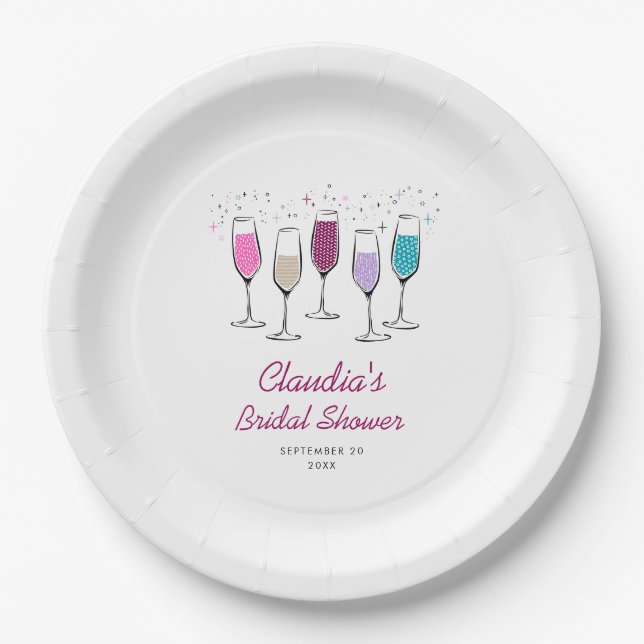 Champagne Chic Stylish Bridal Shower Paper Plates (Front)