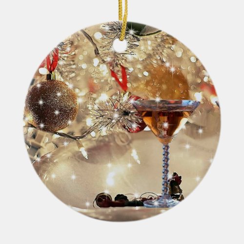 CHAMPAGNE CHRISTMAS CERAMIC ORNAMENT