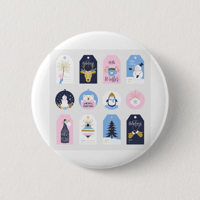 Champagne Christmas Cute Deer Fireworks Gift Button (Front)