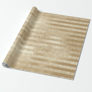 Champagne Christmas: Glittery Gold Stripes Wrapping Paper