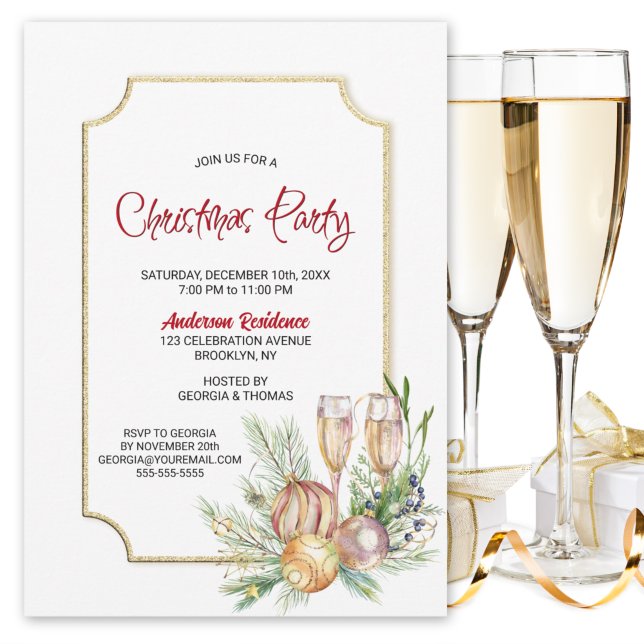 Champagne Christmas Party Invitation (Creator Uploaded)