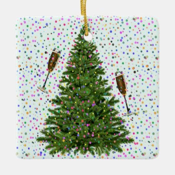 Champagne Christmas Tree Ceramic Ornament by funnychristmas at Zazzle