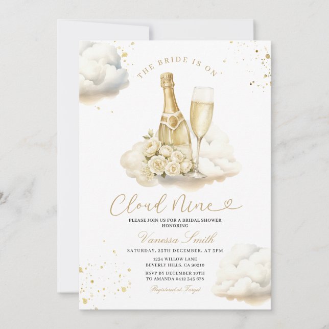 Champagne Cloud Nine Bridal Shower Elegant Ivory Invitation (Front)