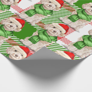 Champagne Cockapoo and Plaid Christmas Holiday Wrapping Paper