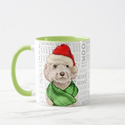 Champagne Cockapoo and Woof Art Christmas Mug