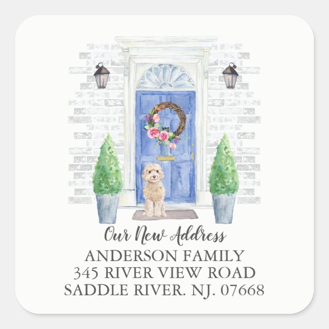 champagne cockapoo Blue Door New Address Label (Front)