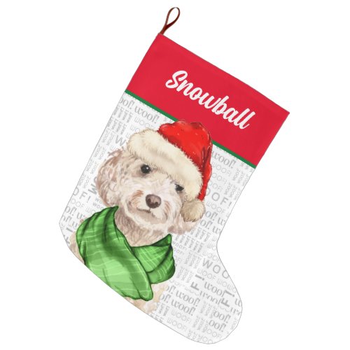 Champagne Cockapoo Christmas with Dogs Name Large Christmas Stocking