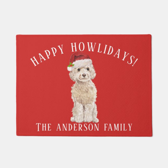champagne cockapoo Dog Happy Howlidays Christmas Doormat (Front)