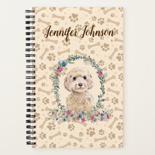Champagne Cockapoo Dog Paw Print  Floral Cute Notebook