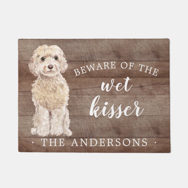 Champagne Cockapoo Dog Personalized Door Mat (Front)