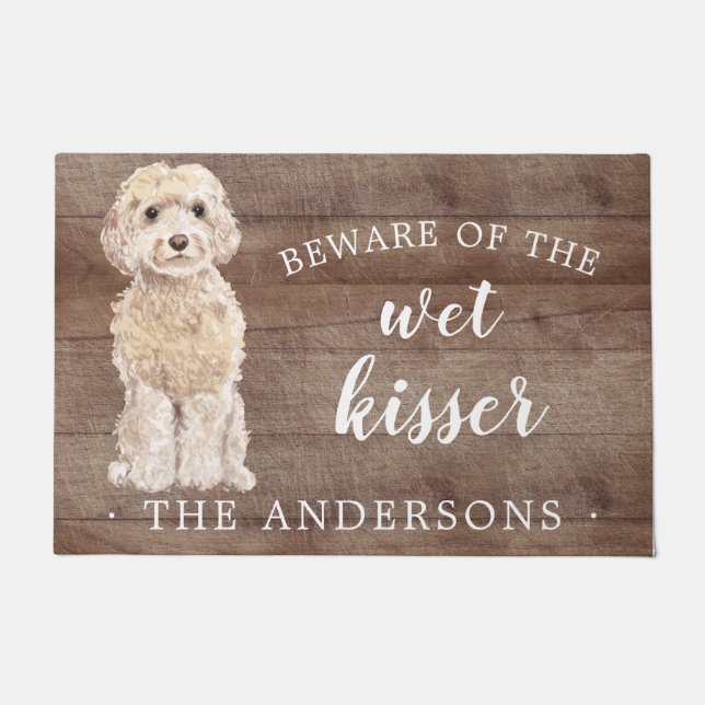 Champagne Cockapoo Dog Personalized Door Mat (Front)