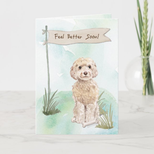 Champagne Cockapoo Feel Better Surgery with Dog Card (Front)