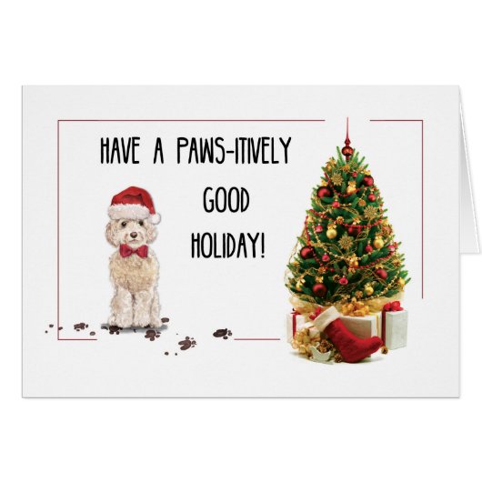 Champagne Cockapoo Funny Christmas Dog with Tree Cards (Front Horizontal)