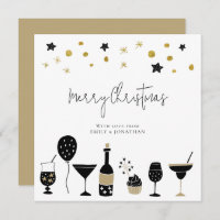 Champagne Cocktail Gold Black Merry Christmas