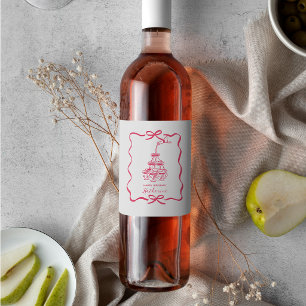 Champagne Cocktail Pink Hand Drawn Birthday Party Wine Label