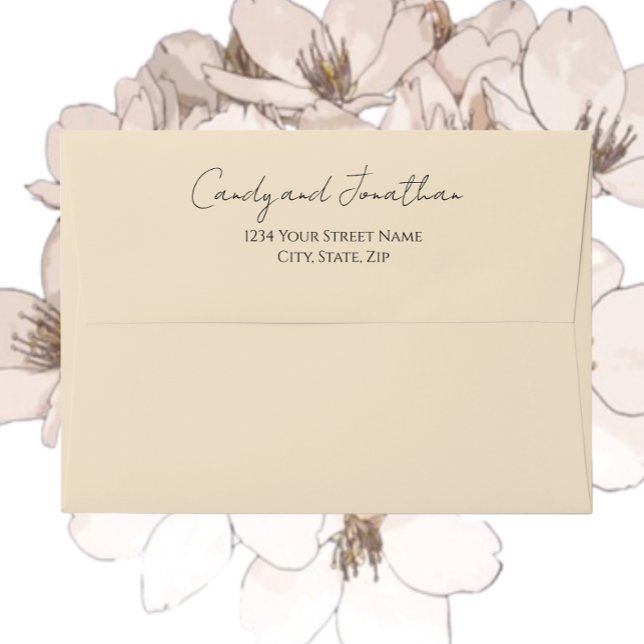 Champagne Color Stylized Script Wedding Envelope (In Situ Flowers)