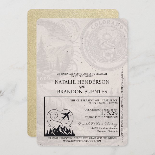 Champagne Colorado Passport Wedding Invitation (Front/Back)