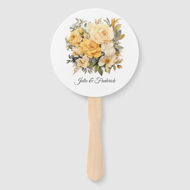 Champagne Colored Floral Wedding Hand Fan (Front)