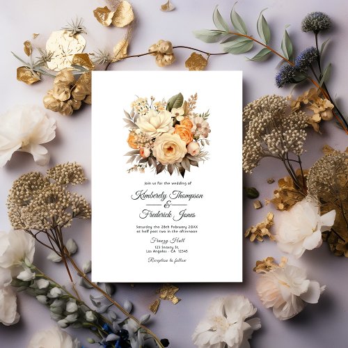 Champagne Colored Floral Wedding Invitation
