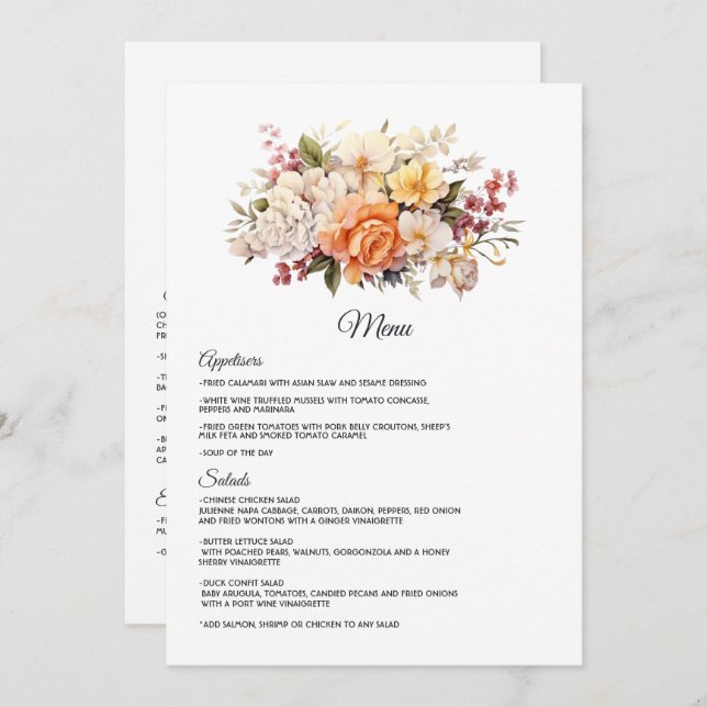 Champagne Colored Floral Wedding Menu (Front/Back)