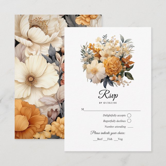Champagne Colored Floral Wedding RSVP Card (Front/Back)