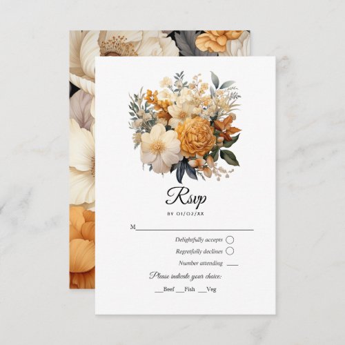 Champagne Colored Floral Wedding RSVP Card