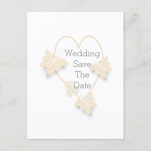 Champagne Coloured Heart And Butterflies Wedding Announcement Postcard