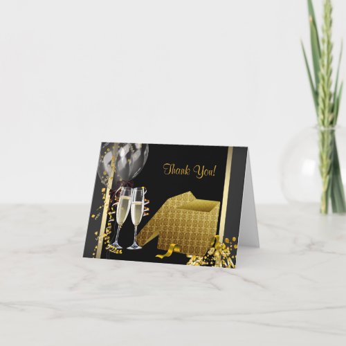 Champagne Confetti Black and Gold Thank You Cards