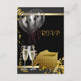 Champagne Confetti Black Gold Surprise Party RSVP Card