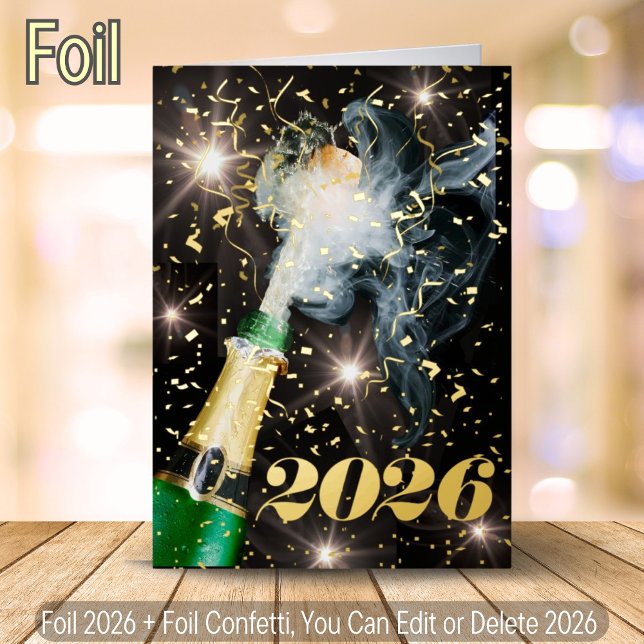 Champagne Confetti Happy New Year Christmas Party Foil Holiday Card (Creator Uploaded)