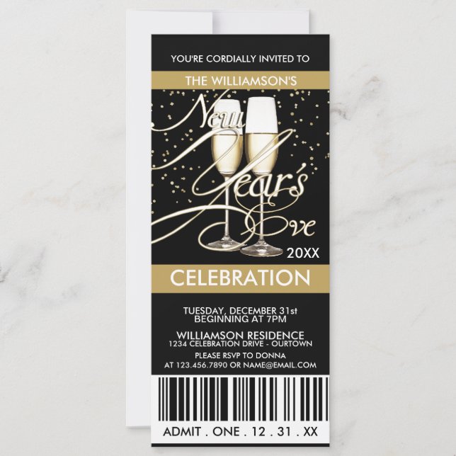 Champagne/Confetti New Years Eve Invitations (Front)