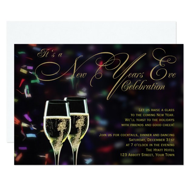 Champagne Confetti New Years Eve Party Invitation