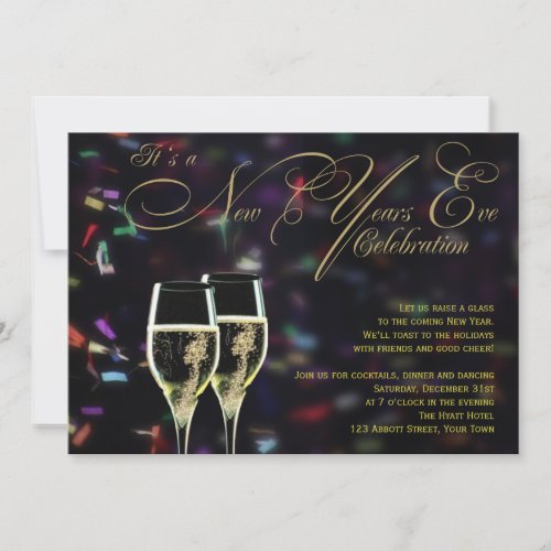 Champagne Confetti New Years Eve Party Invitation
