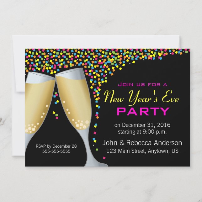 Champagne & Confetti New Year's Eve Party  Invitation (Front)