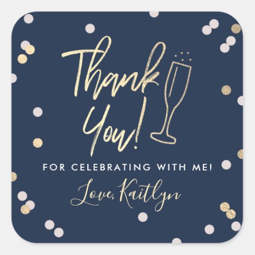 Champagne Confetti Wedding Thank You Square Sticker