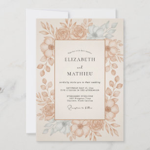 Champagne Copper Leaf Wedding Invitation