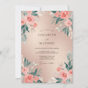 Champagne Coral Petal Wedding Invitation