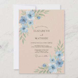 Champagne Cornflower Wildflower Wedding Invitation