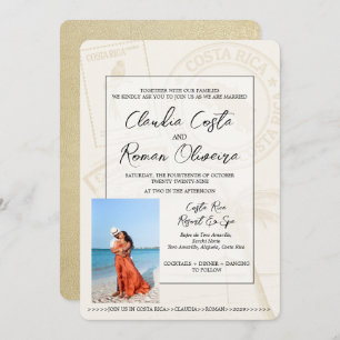 Champagne Costa Rica Passport Wedding Invitation