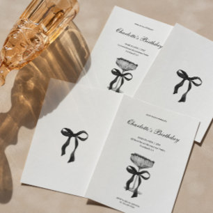 Champagne coupe Black Bow Birthday Party Invite