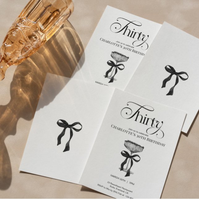 Champagne coupe Black Bow Birthday Party Invite (Creator Uploaded)